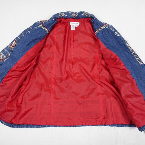 Coldwater Creek Embroidered Jean Jacket Women's 1X Boho Stitched Denim - Picture 9 of 13